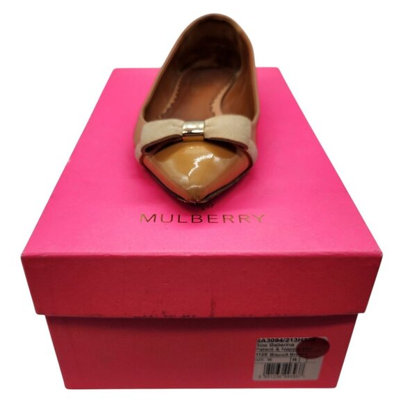 Mulberry Bow Ballerina Flat UK 3 US 5.5 Patent Pointed Toe Nappa Leather Ballet - Picture 2 of 11
